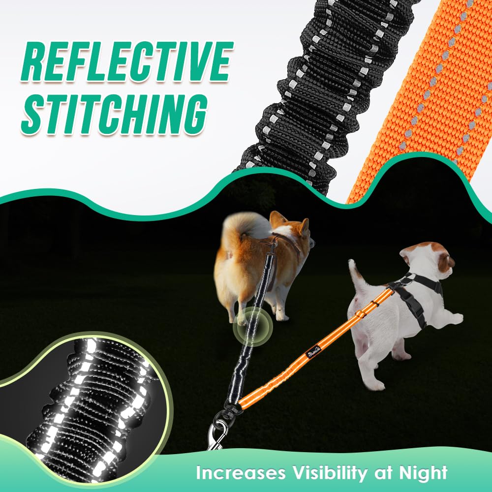 AUTOWT Deux laisses pour chien, 2 en 1 avec double attache de laisse pour chien, combinant sangle réglable et élastique absorbant les chocs, sans nœuds, double séparateur d'entraînement pour chiens de