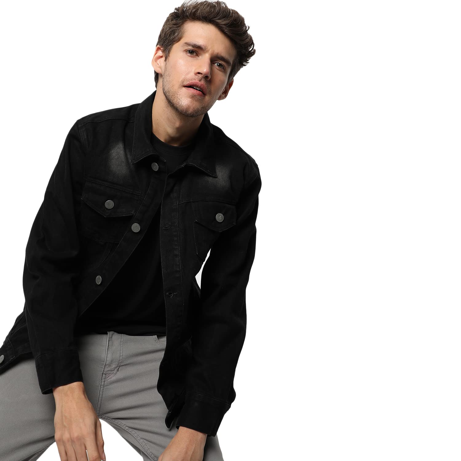 cahoot Campus Sutra Men's Dark-Washed Black Regular Fit Denim Jacket For Winter Wear | Collared Neck | Full Sleeve | Buttoned | Casual Denim Jacket For Man | Western Stylish Denim Jacket For Men-picture-25