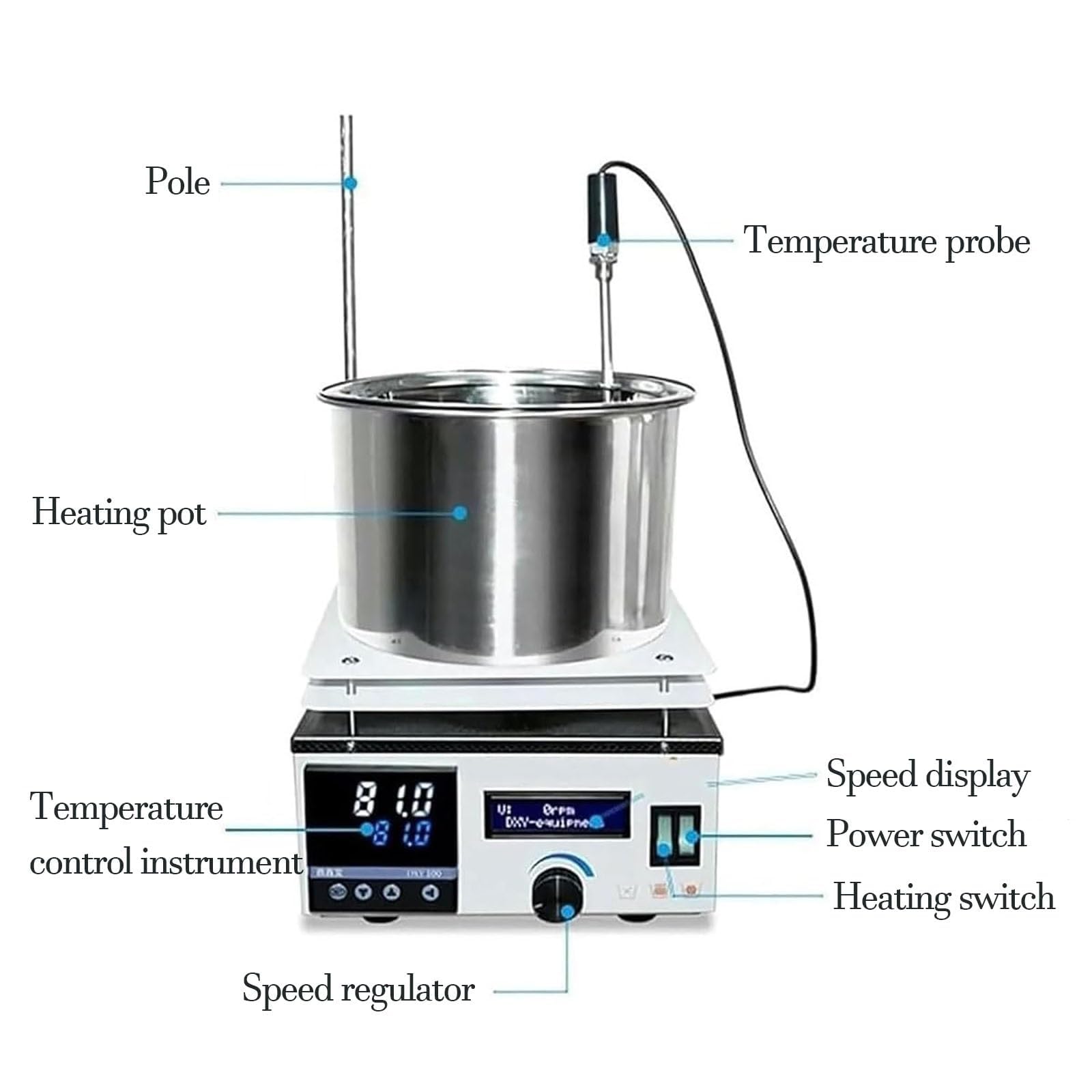 Agitatore magnetico con piastra riscaldante, bagno d'acqua e olio da laboratorio da 3 l/5 l/10 l/15 l con agitatore magnetico, dispositivo di agitazione per il controllo digitale della temperatura 3L