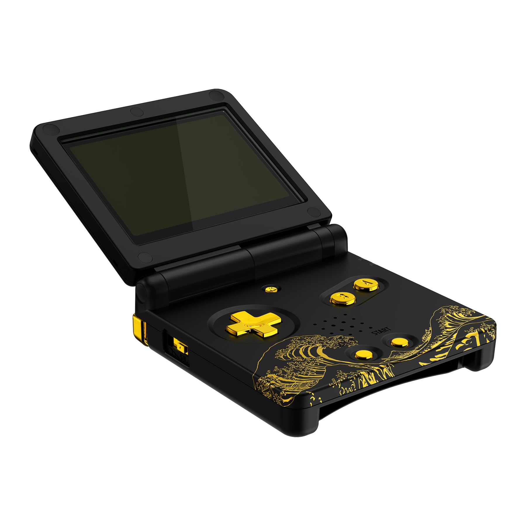 eXtremeRate Coque avec Boutons Complète pour GBA SP Gameboy Advance SP, Coque Remplacement Compatible avec Écrans IPS et LCD Standard, sans Console et Écran,The Great Golden Wave Off Kanagawa Noir