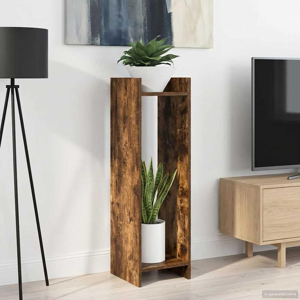 Mangloder - Supporto per piante in rovere affumicato, 30 x 30 x 100 cm, 2 ripiani, 20 kg per ripiano, salvaspazio, per interni, per soggiorno, angolo, corridoio e ufficio