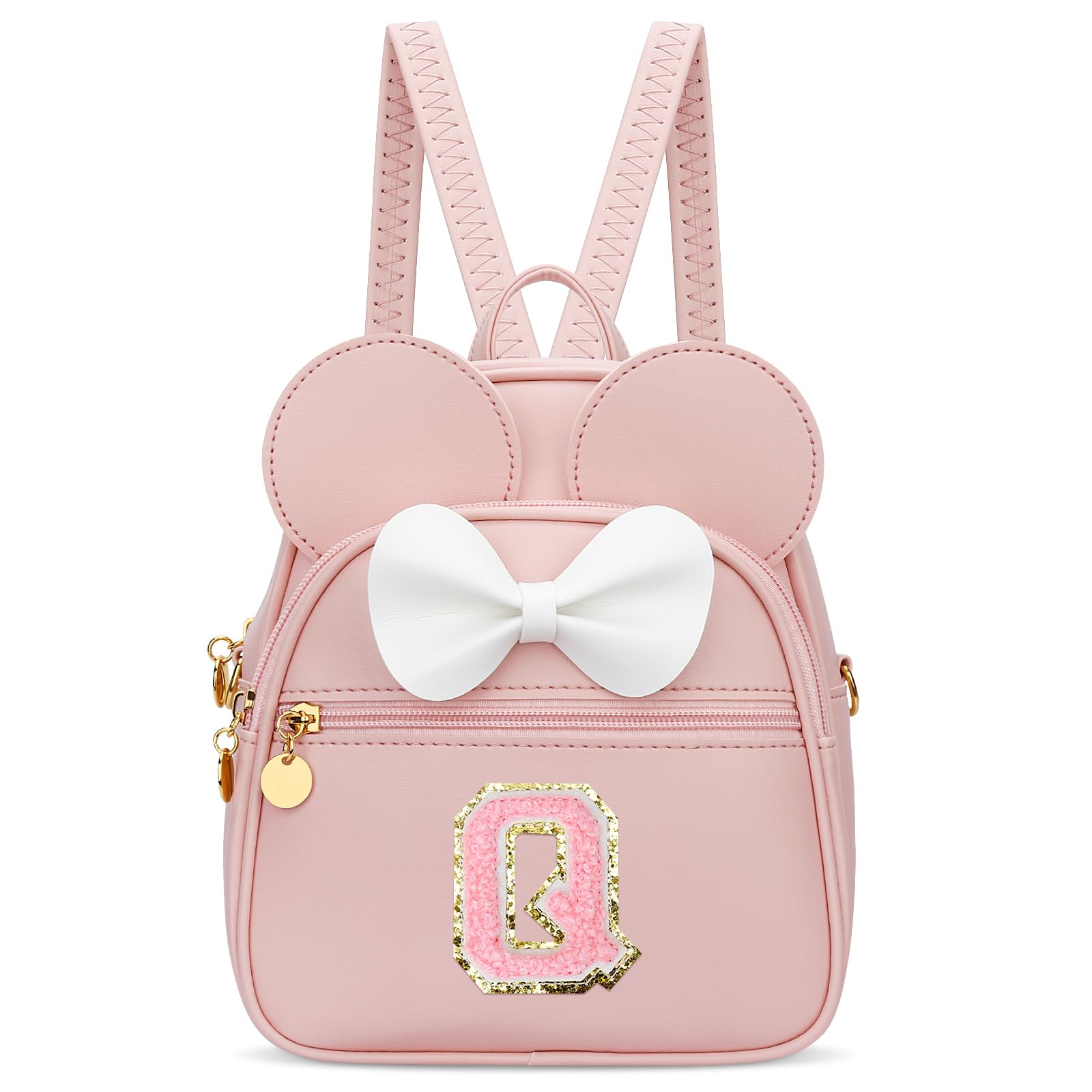 KKXIU Girls Initial Bowknot Cute Mini Backpack for Toddler, Travel Small Girl Backpacks, Personalized Birthday Gifts for Little Girls and Kids(Q, Pink