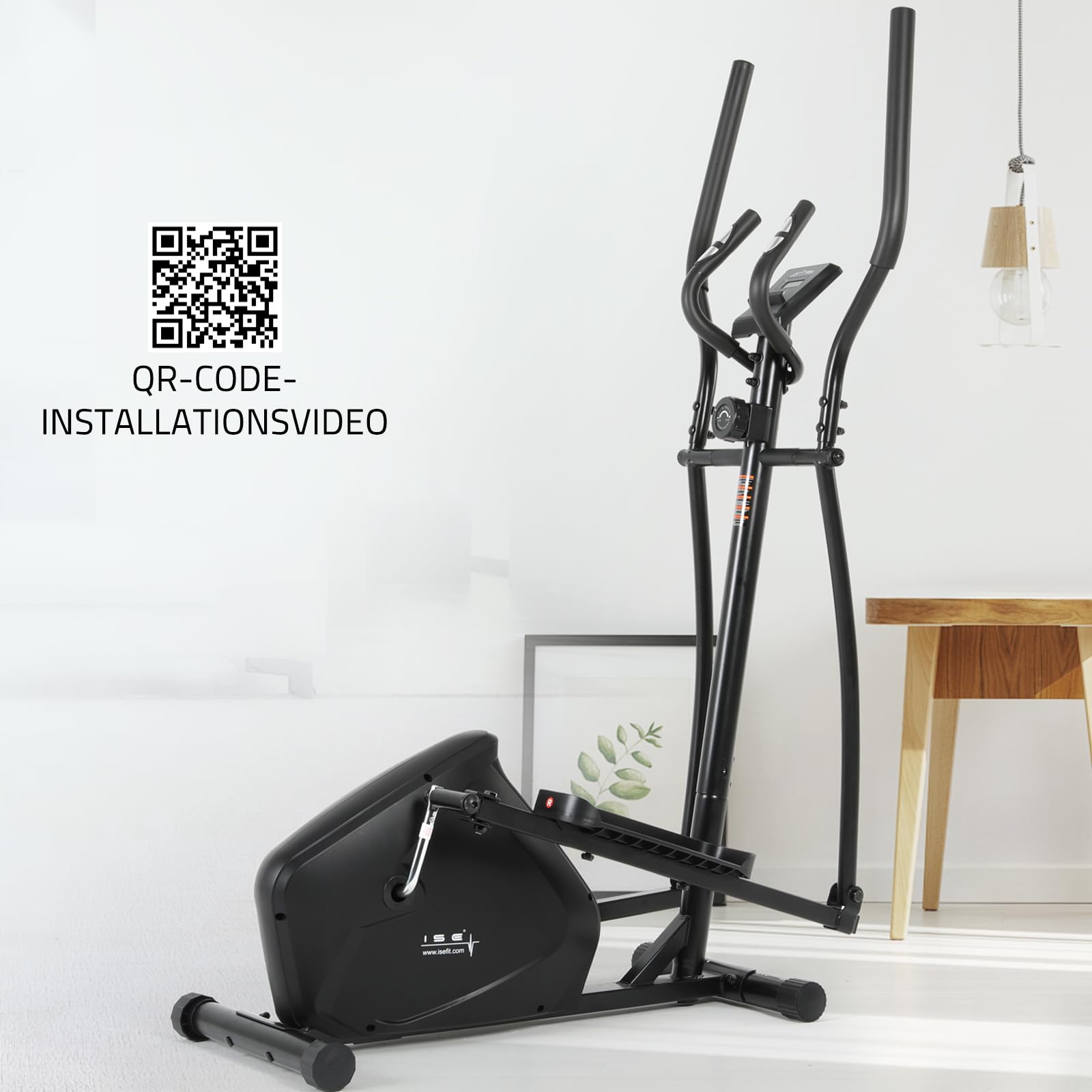 ISE Orbitrek o długości kroku 28 cm do domu, ultralekki trenażer eliptyczny z 8-stopniowym oporem, magnetyczny trener eliptyczny, składany z monitorem LCD, czujnikami tętna