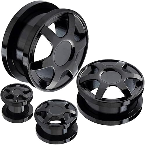 (1 Pair ONLY) Wheel Logo Flesh Tunnel Screw Fit Ear Gauge Earring Ear Piercing available size 2g (6mm) to 1316" (30mm) Please choose size and color