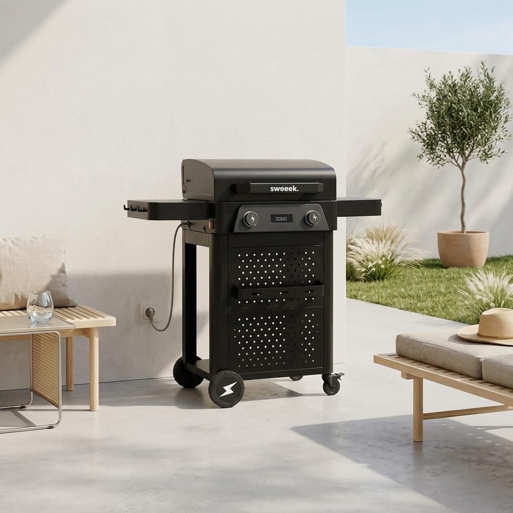 sweeek - Barbecue électrique acier émaillé 2 brûleurs 2300 W. 2 tablettes. thermomètre. écran de contrôle - Voltis