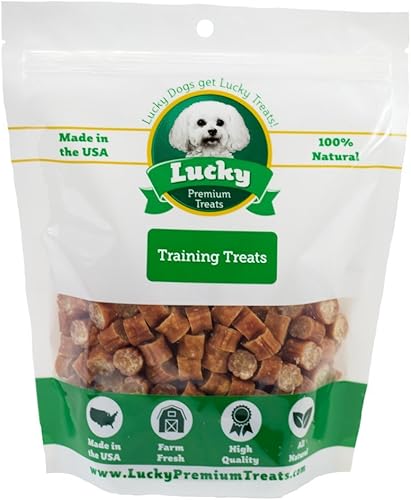 Lucky Premium - Golosinas de entrenamiento de pollo y manzana, golosinas pequeñas y crujientes para recompensas de entrenamiento, tamaño de mordida
