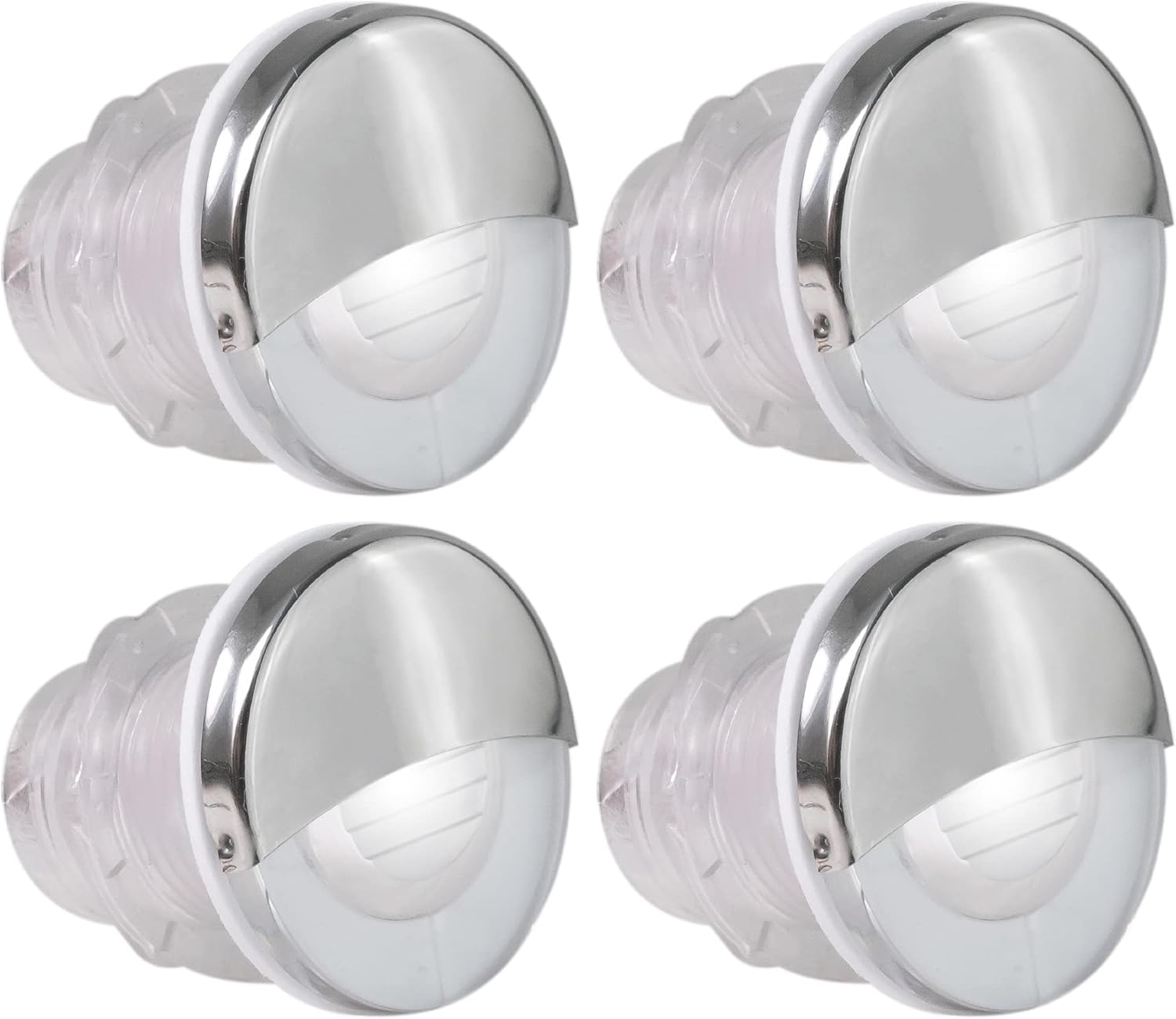 Five Oceans 4-Pack LED Boat Courtesy Lights, 1-5/16-Inch 316 Stainless Steel Half Cover, IP68 Waterproof, Cool White, 12V, Thru-Hull Mount for Livewell & Underwater Light on Boats - FO4598-M4