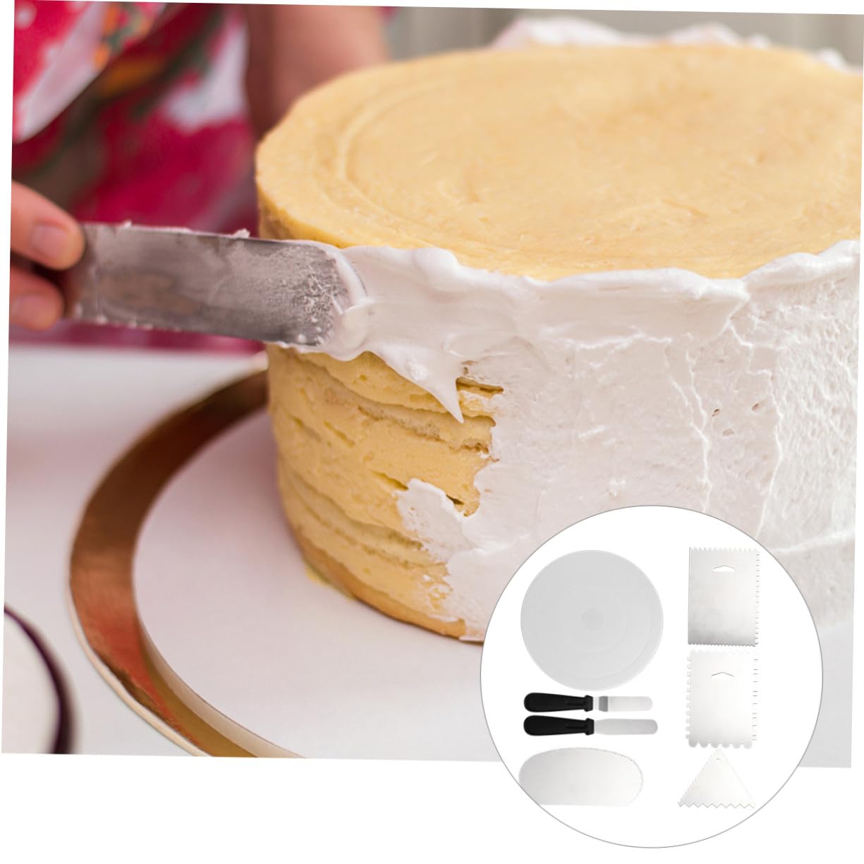 7 Stück Teiliges DIY Backzubehör Set mit Drehbarem Kunststoff Tortenständer Spachteln und Edelstahl Kuchenglättern Leicht Drehbar Vielseitig für Verzierung und Buttercreme
