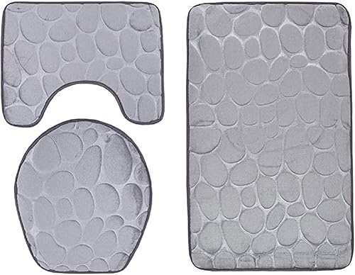 Miniatura 1 de Luxury Home Collection - Juego de 3 alfombras de baño suaves de espuma viscoelástica de color sólido en relieve de piedra antideslizante con