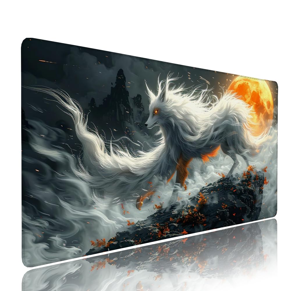 Alfombrilla de Mouse para Juegos, Nero, XXL, Antideslizante, Impermeable, Diseño de Volpe, Extendido, Grande, 1200x600x3mm, para PC, Laptop, Ufficio, Famiglia d-348