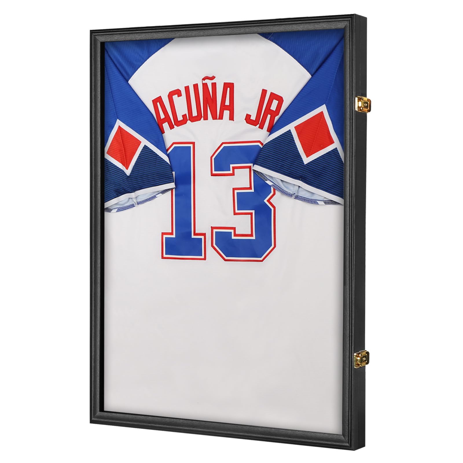 Jersey Frame Display Case - Wall Mount Sports Jersey Display - Lockable Flat Jersey Shadow Box with UV Protective Acrylic Door for Football,Hockey,Basketball,Baseball Sports Jersey - Black