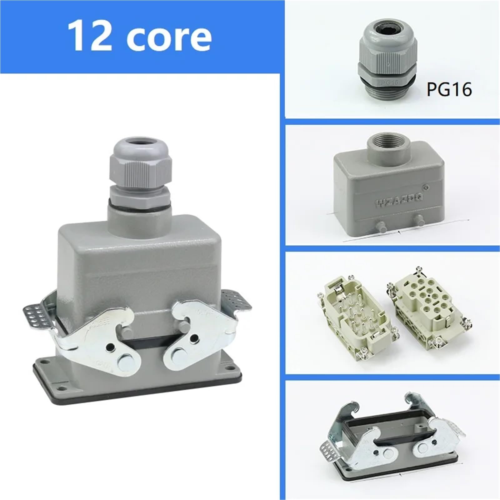 HDC-HE-012 Heavy Duty prostokątne złącze do przemysłu lotniczego, gniazdo 12-rdzeniowe, 500V, 16a, 1 szt. (12 pinów top line)