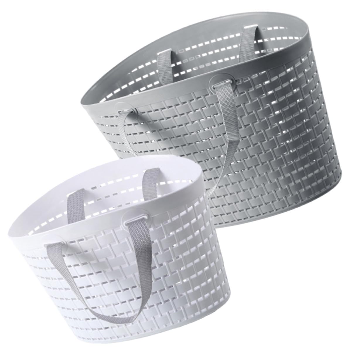Panier à linge en plastique ajouré STOBAZA | Lot de 2 bacs de rangement avec poignées