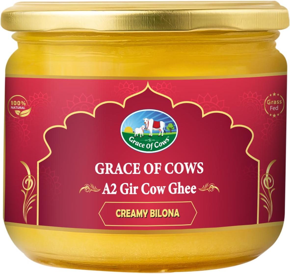 Grace of Cows A2 Gir Cow Ghee 250ml, 100% Pure and Natural, Churned from Creamy Bilona Method, Helps Boost Immunity and Digestive Health, A2 Gir Cow Ghee for Cooking and Heart Health