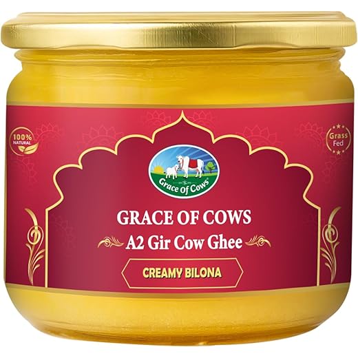 Grace of Cows A2 Gir Cow Ghee 250ml, 100% Pure and Natural, Churned from Creamy Bilona Method, Helps Boost Immunity and Digestive Health, A2 Gir Cow Ghee for Cooking and Heart Health