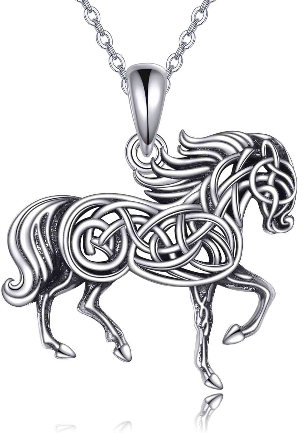 YAFEINI Celtic Horse Necklace 925 Sterling Silver Celtic Knot Horse Pendant Animal Jewelry for Women Mom