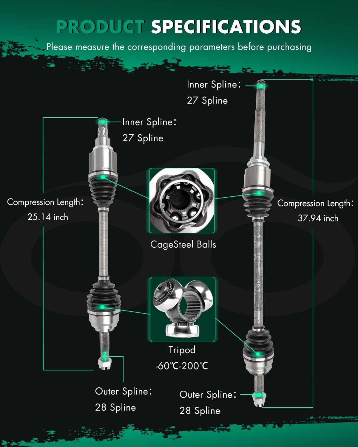 Front Left Right CV Axle Shaft Assembly Set Compatible with 2007-2008 for Dodge Caliber 2.4L 66-3514 60-3514 CH-8113 CH-8332 CH-9530 66-3511 60-3511 CH-8110 CH-9523