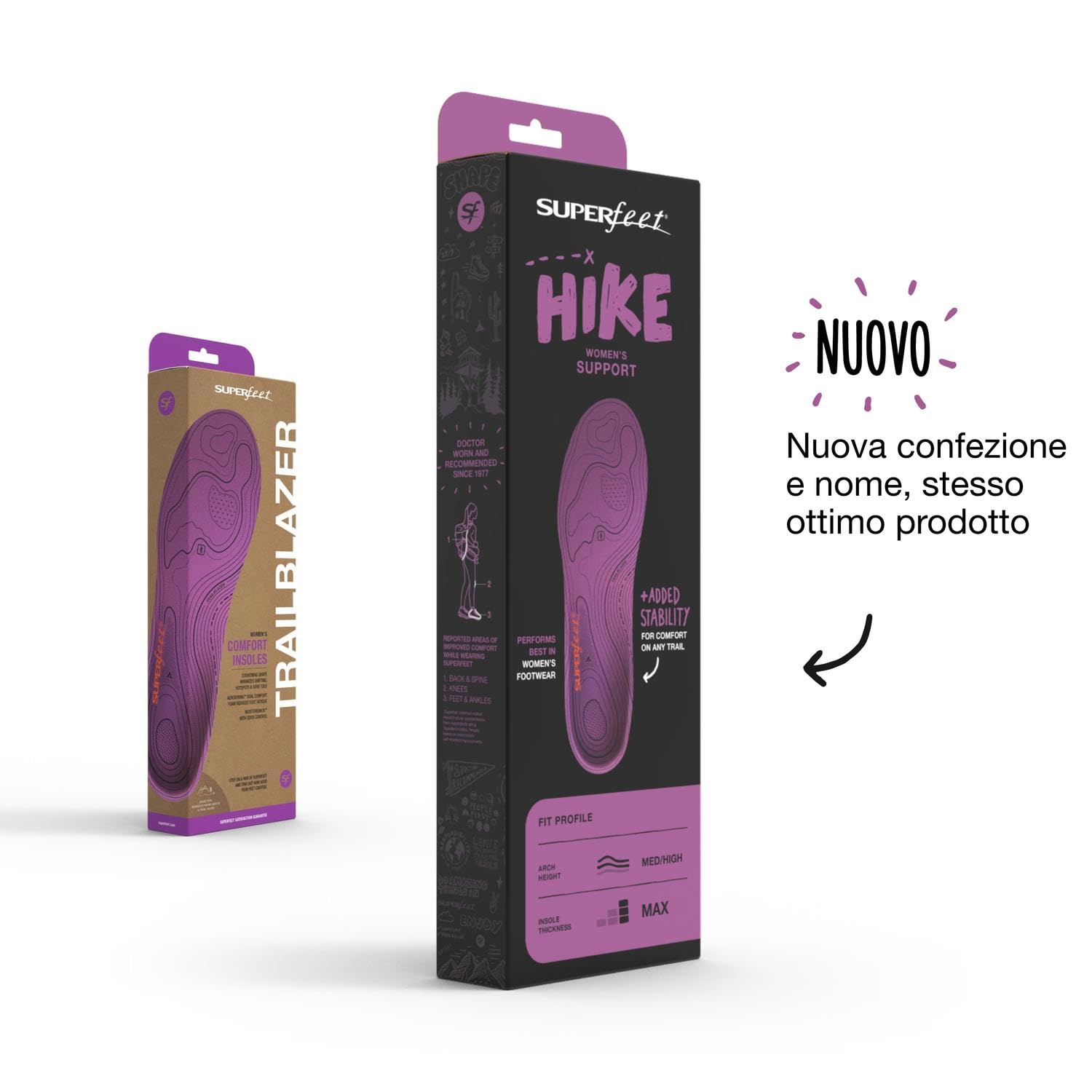 Superfeet Hike Solette da Donna - Inserti Ortopedici per Scarpe da Trekking, EU 34 – 36 | Arco medio-alto specifico per donna in fibra di carbonio EVOLyte per scarponi da trekking, ammortizzazione a doppio strato