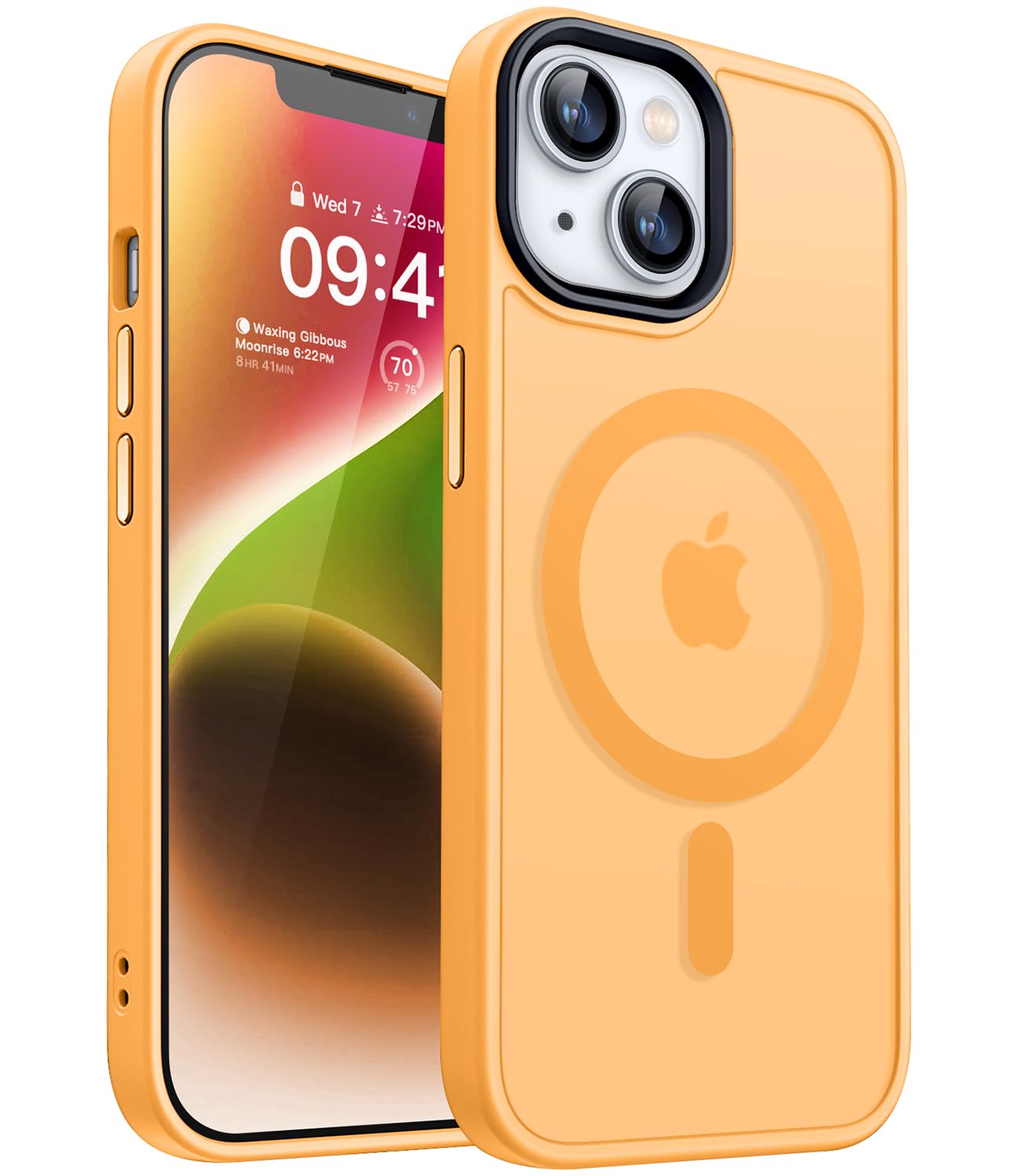 CANSHN Cover Magnetica Opaca per iPhone 13/14, [Compatibile con MagSafe] Custodia Traslucida Opaca Protettiva Sottile Antiurto 6,1 Pollici - Arancione