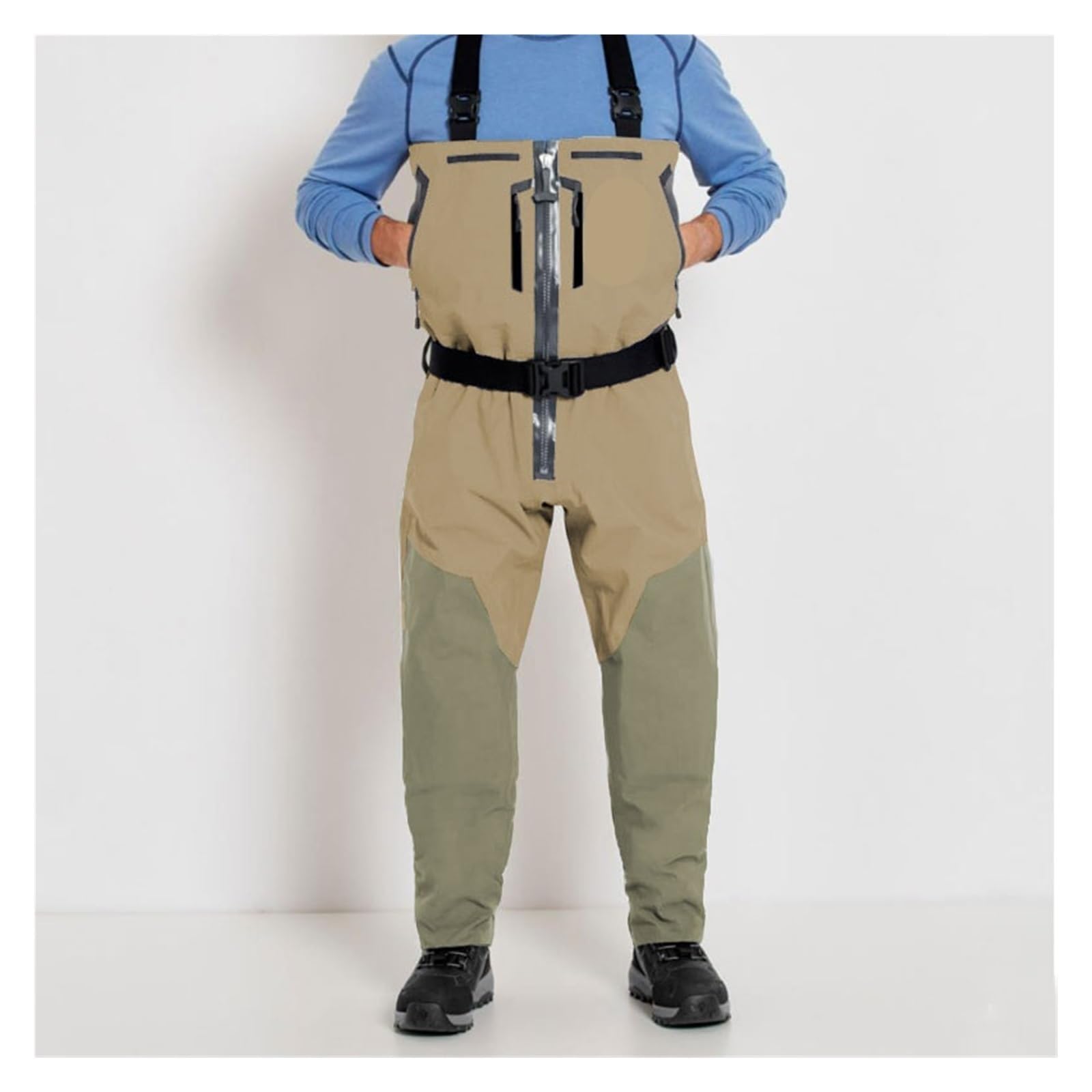 Traje De Vadear Botas de Pesca con Mosca for Hombre, Convertibles, Transpirables, con Cintura en el Pecho, con Cremallera, Pantalones for vadear, Medias Ligeras para Pescar