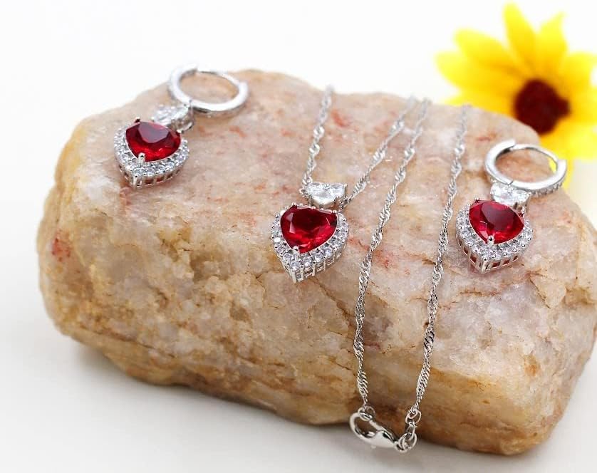 Uloveido Light Blue Heart Pendant Necklace and Drop Earrings Jewelry Set for Women, Fashion Cubic Zirconia Crystal Earrings and Necklace Set for Mom Daughter Birthday Gift Y2903 - Image 5