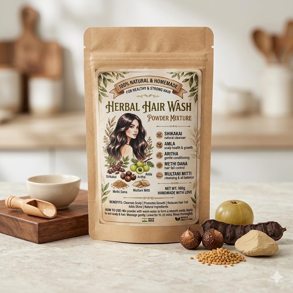 Aarambh 100% Natural Herbal Hair Wash Powder Mixture (100g) | Handmade Organic Hair Cleanser with Shikakai, Amla, Aritha, Methi Dana & Multani Mitti | Hair Fall Control & Anti-Dandruff for Strong, Shiny Hair-image-13
