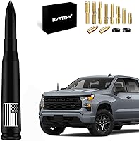 Vista 25 de Antena de bala para camión con bandera de Estados Unidos con tapas de vástago de válvula, mástil para GM Chevy Silverado 1500 2500 3500 HD Ford F150