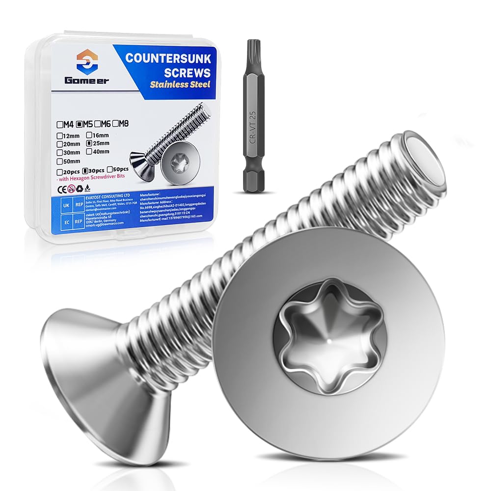 Gomeer 30 Stück M5 x 25 mm Senkkopfschrauben Torx Innensechs