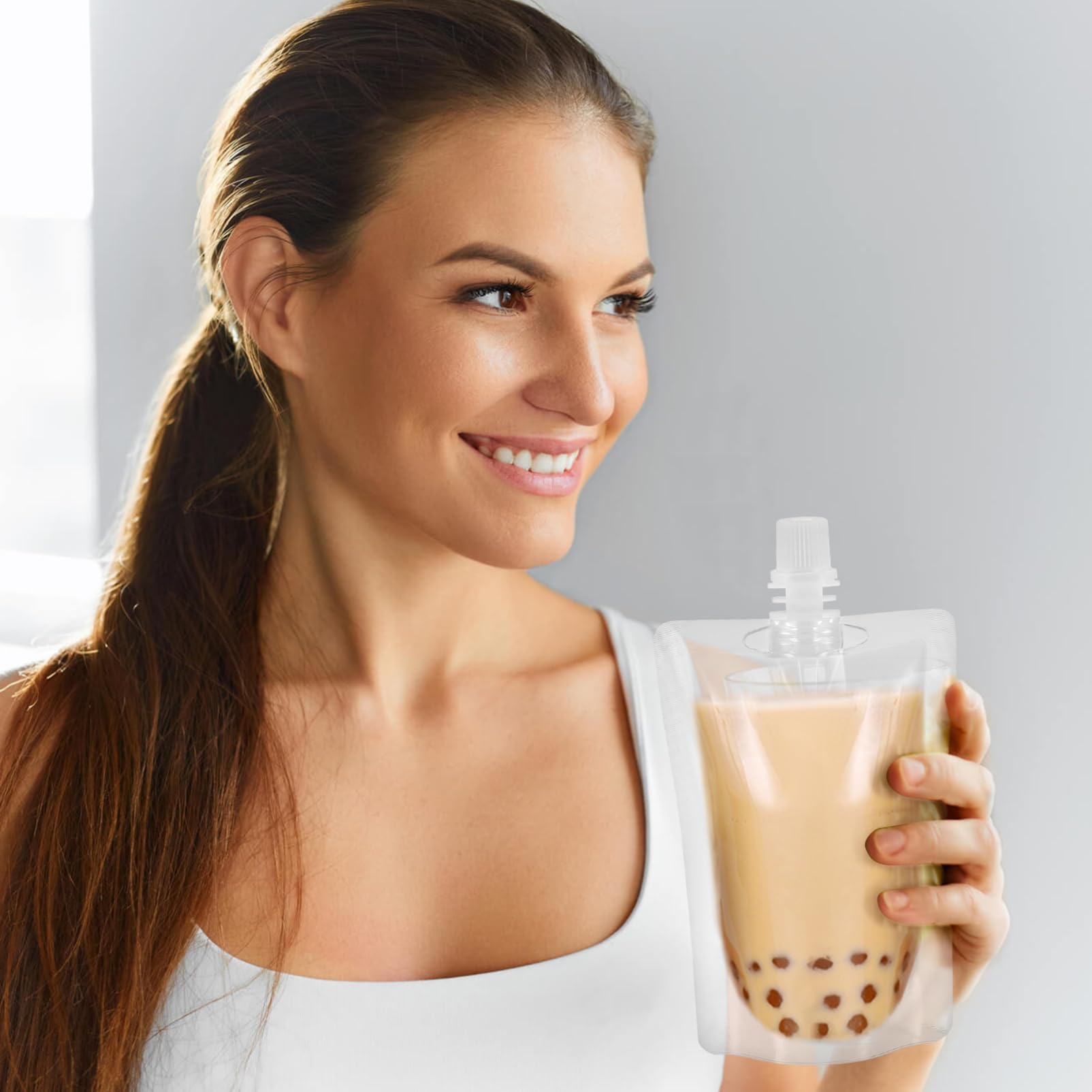 Operitacx 50 frascos de plástico para viajes, bolsas reutilizables de 100 ml, frascos de agua para jugo, para viajes, deportes al aire libre, conciertos, eventos