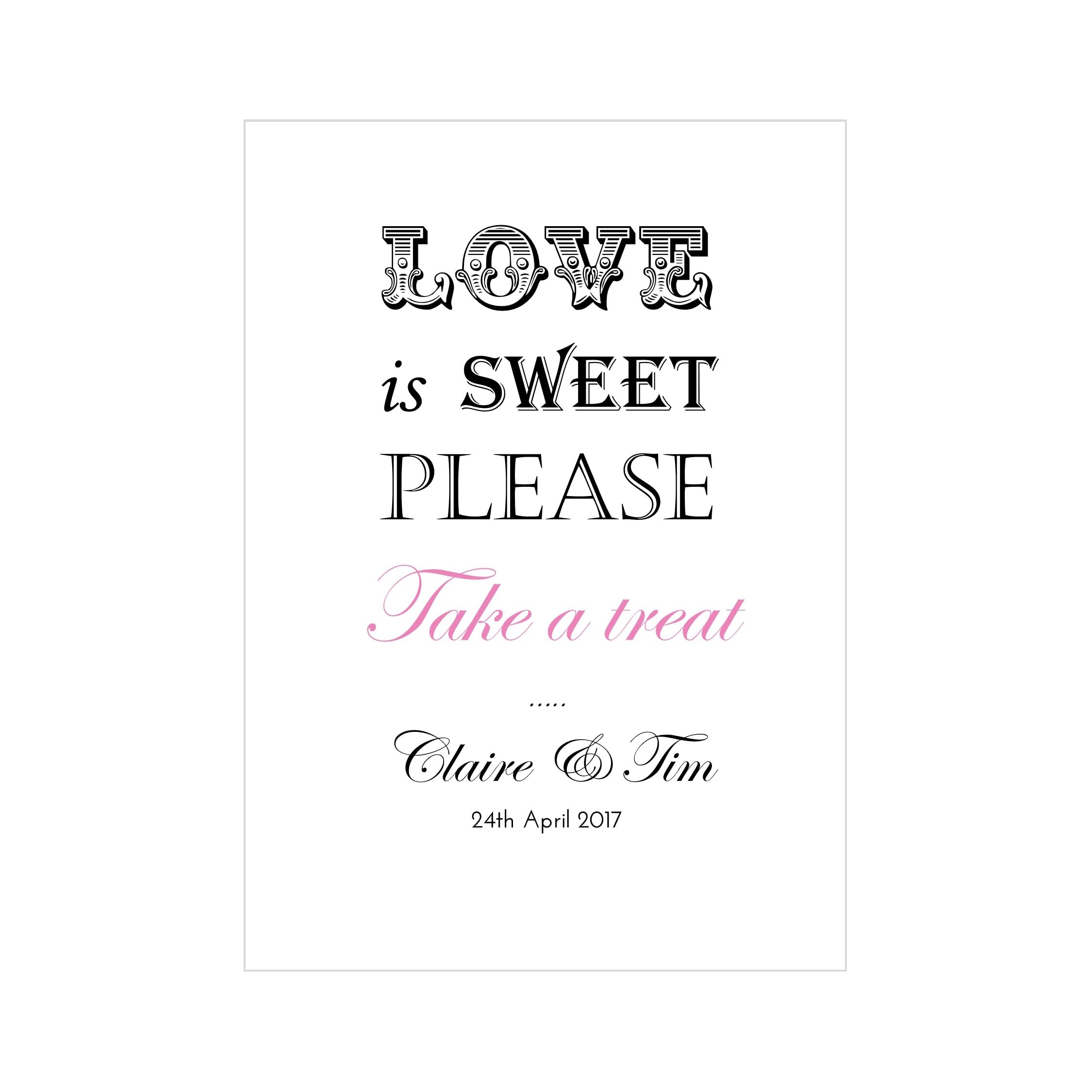 Love is Sweet Wedding Sign, Personalised Sweet Cart Poster, A3 A4 A5 A6 Sizes or digital download (A3)