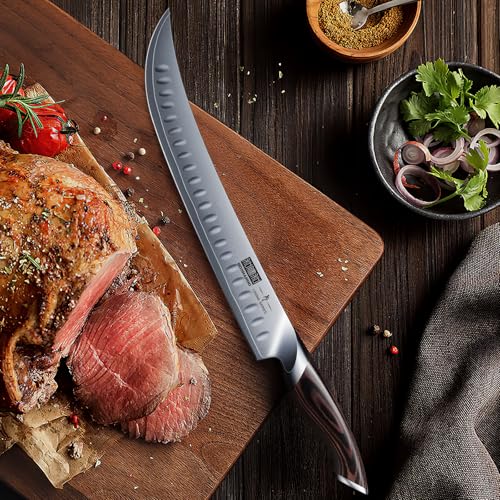 HOSHANHO Carving Slicing Knife, 12 Inch Japanese High Carbon Steel Brisket Knife with Ergonomic Pakkawood Handle, Razor Sharp Curved Butcher Breaking Knives for Meat Cutting - Image 7