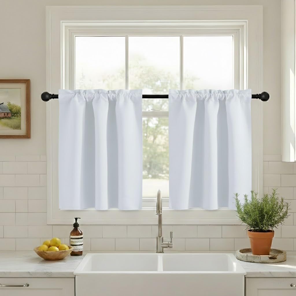 NICETOWN Short Curtains for Kinchen Over Sink, Half Curtains for Small Window, Thermal Insualted Rod Pocket Tiers for loft/Bedroom/Bathroom Shades, 29