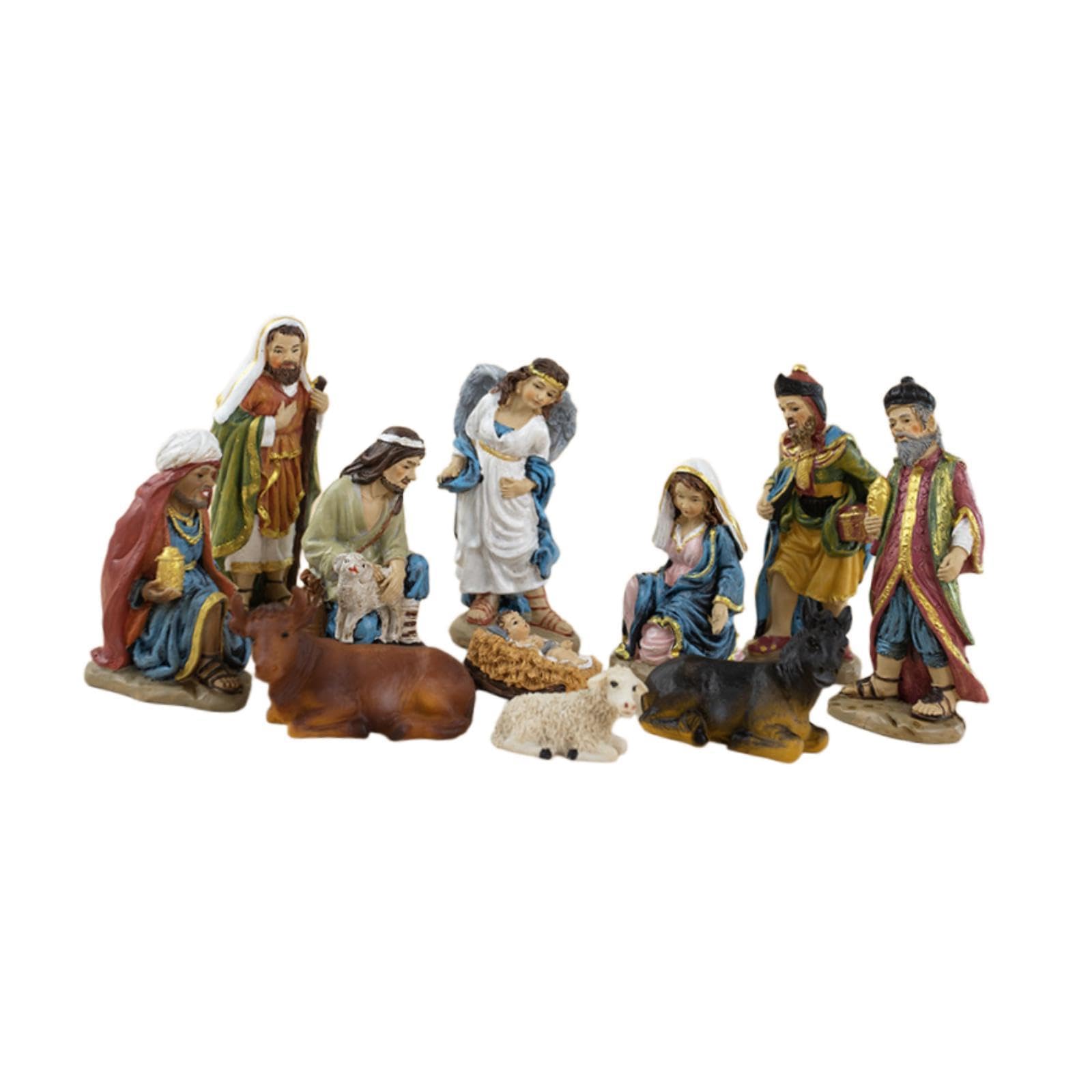 11Pcs Weihnachten Krippen Figuren Mini Krippen Szene Set Religiöse Dekoration für Urlaub, Mehrfarbig