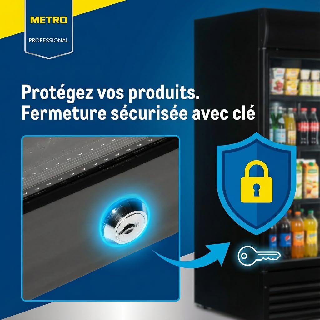 METRO Professional Réfrigérateur à Boissons GSC4240B, 237 L, 110 W, Métal/Verre, 54 x 54.5 x 139.5 cm, Noir