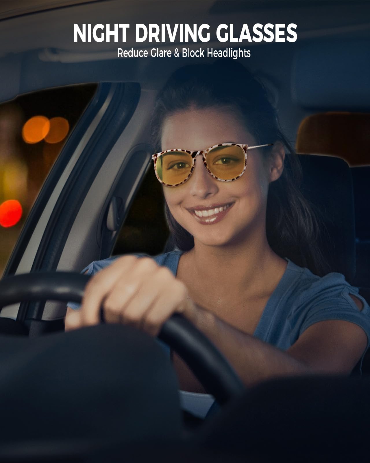 FIMOSON Night Vision Glasses for Women Men, Polarized Trendy Yellow Lens Glasses for Night Driving, UV400 Protection, YS007-1