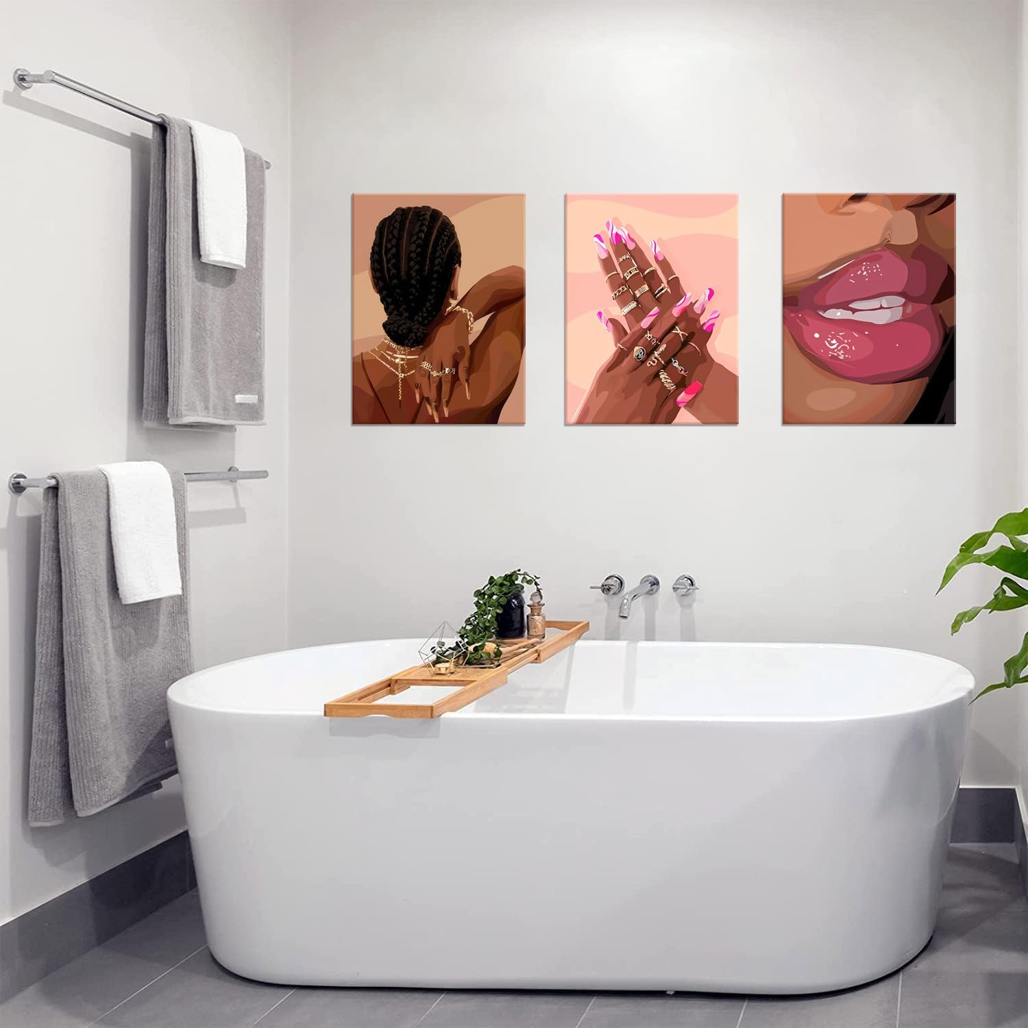 Black Girl Pink Wall Art Set of 3 African American Black Women Canvas Posters Fashion Black Girl Wall Decor Pictures Prints for Home Living Room Bedroom Bathroom Decoration 16x24 Inch Framed