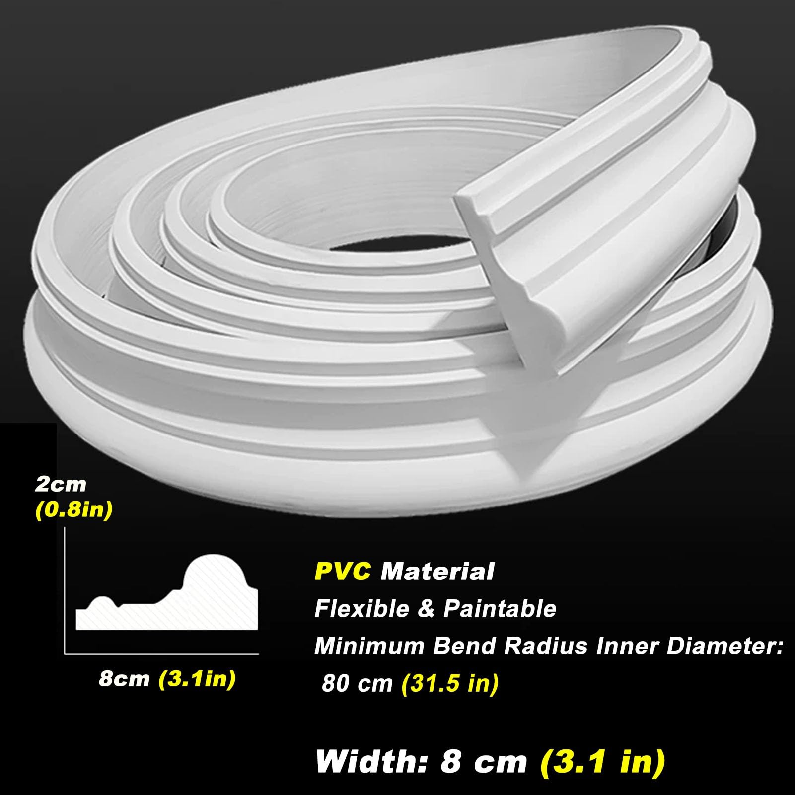Elastyczne listwy łukowe – giętkie listwy do zakrzywionych drzwi i ścian, do samodzielnego wykonania wykończenia wnętrza (szer. 8 cm, dł. 4 m) - idealne do łuków i otworów