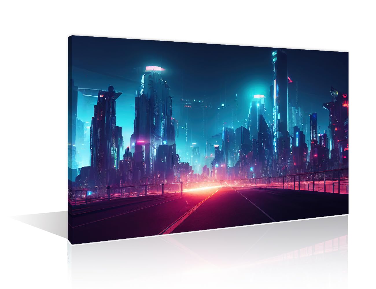 TISHIRON Wall Art Cyberpunk Futuristic City Panorama Picture Living Room Wall Decor 1 Pieces Futuristic City Scene in a Style of Cyberpunk Art Wall Art Framed Ready to Hang (24" Wx36 H) — image 1