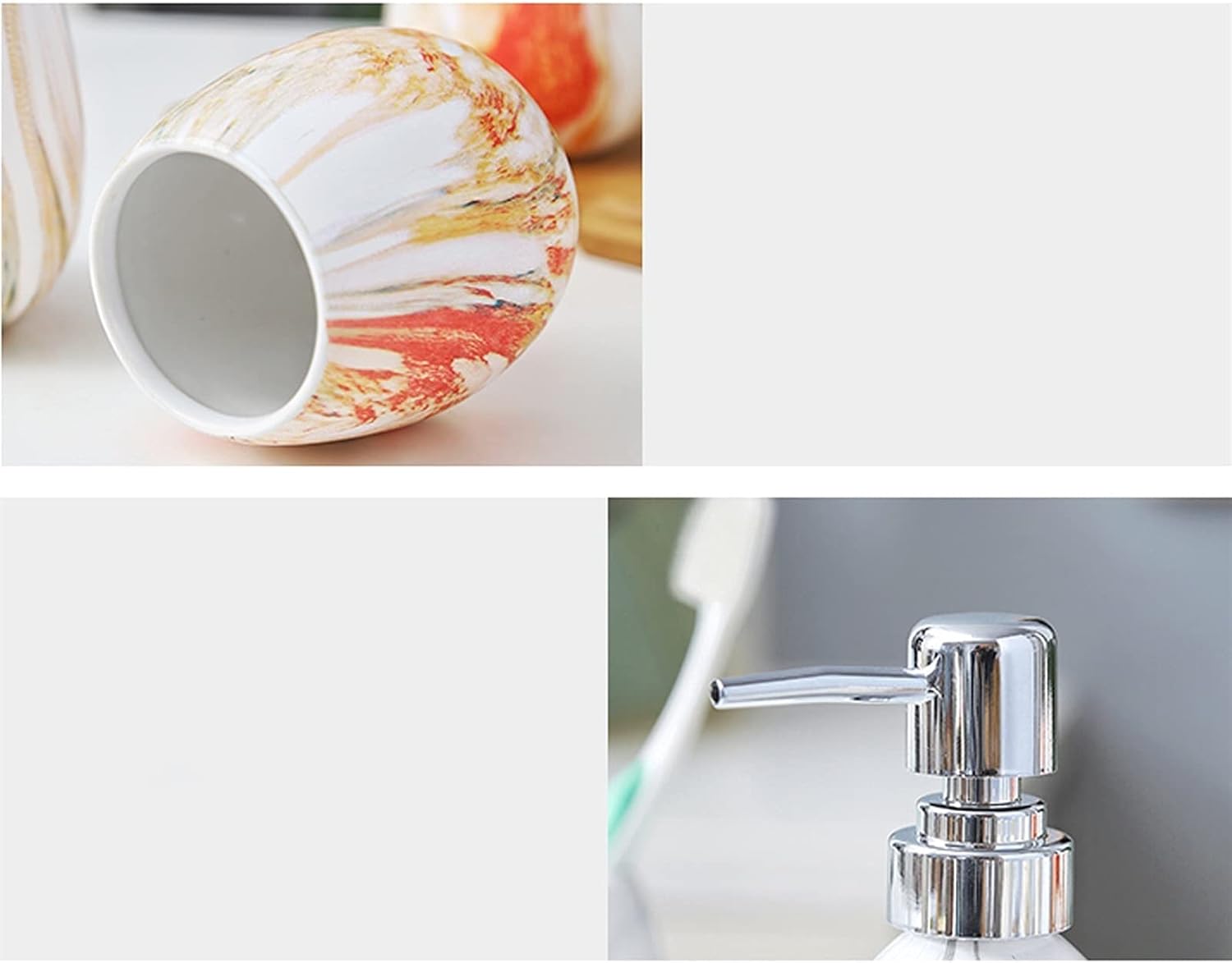 Soap Dispenser Ceramic Bathroom Set Couple Wash Cups Six-Piece Bathroom Set with Soap Dispenser/Toothbrush Cup/soap Dish/Tray/mouthwash Cup Liquid soap Dispenser (Color : Gris), 20010125 image 5