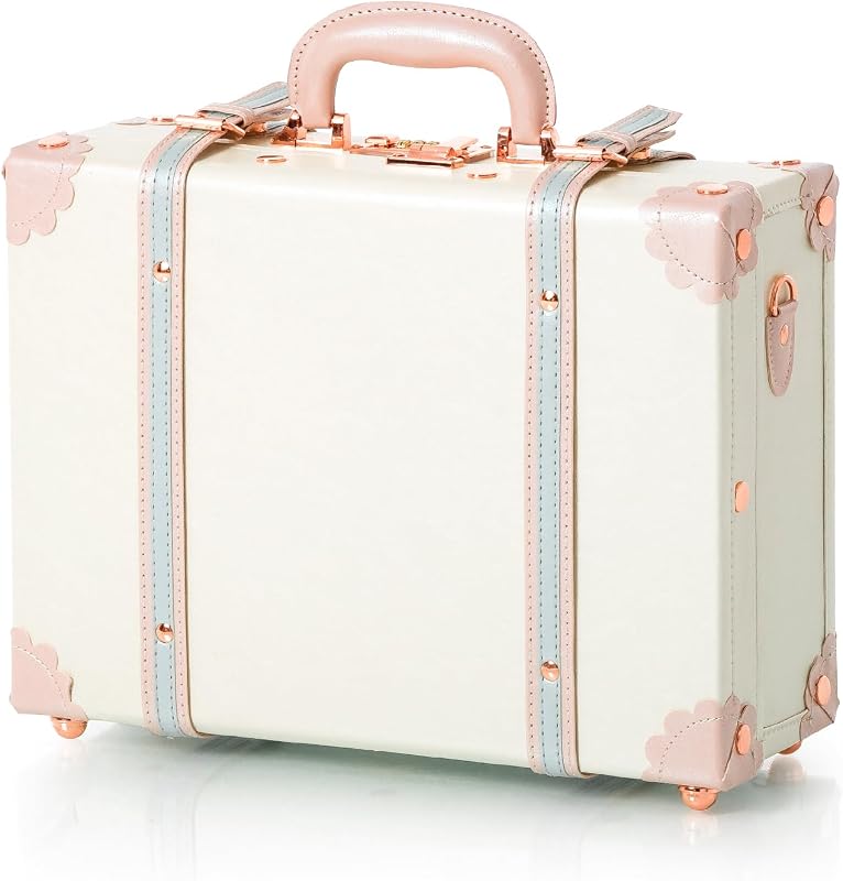 COTRUNKAGE Maleta de maquiagem de bordo 16" em poliuretano, com estampa floral, alça removível e fechadura com combinação, Cream White