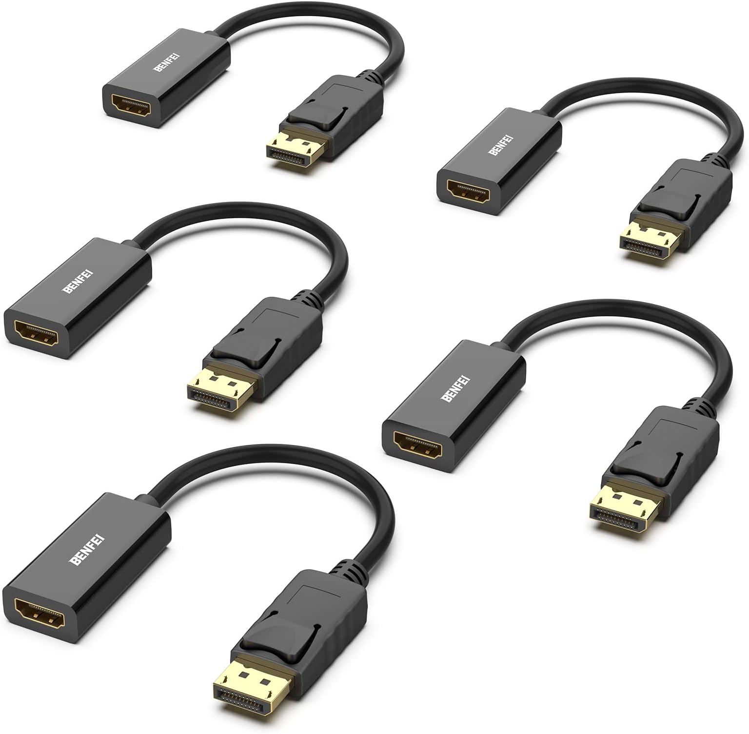 BENFEI 5pcs DisplayPort to HDMI Converter Cable, Supports Resolutions up to 4K@30Hz (Male to Female, Not Reverse Direction)