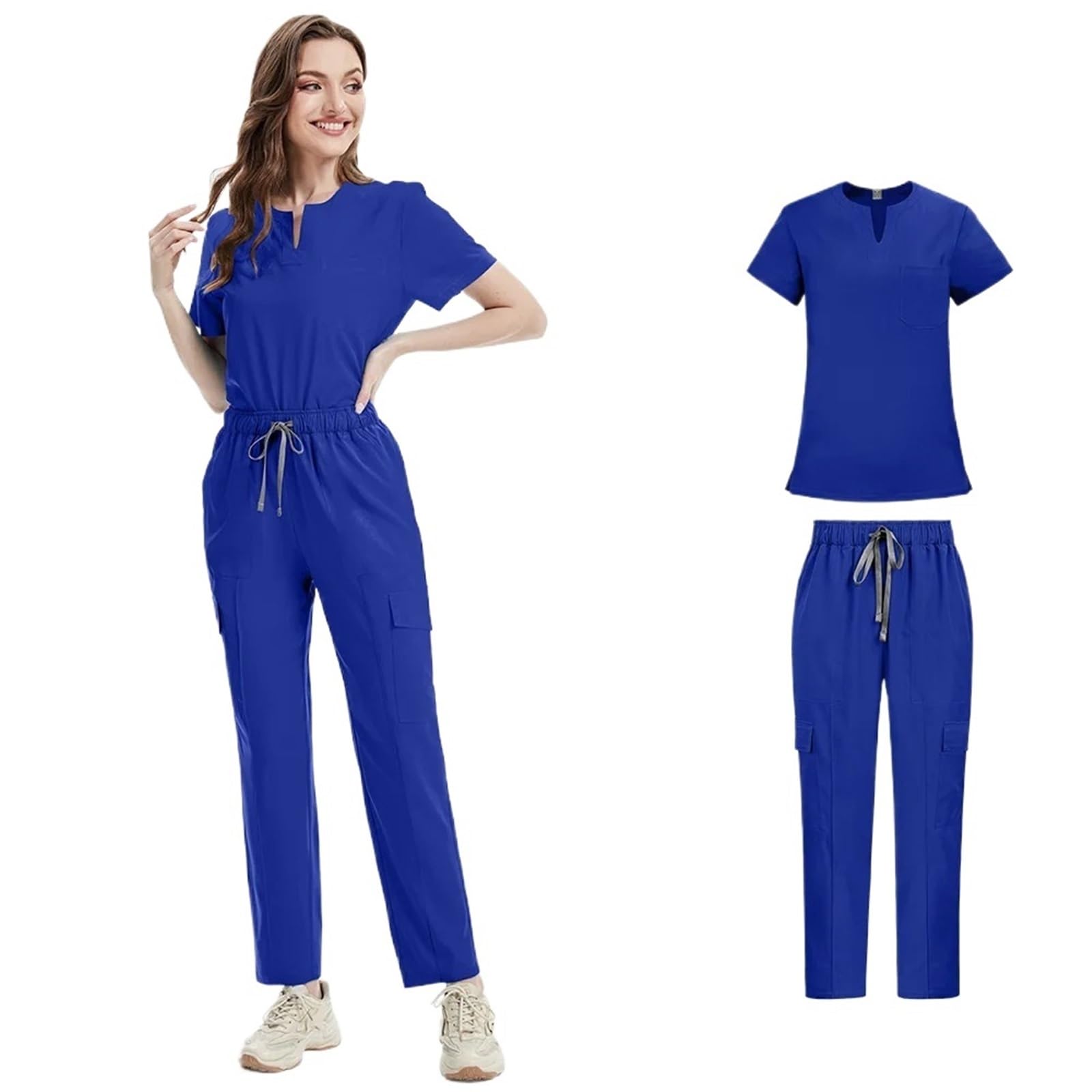 Uniformes médicos Bata Uniforme Mujer artículos de enfermería Accesorios Enfermeras clínica Traje médico salón Belleza SPA para AtencióN MéDica, SalóN De Belleza(Beige,XL)