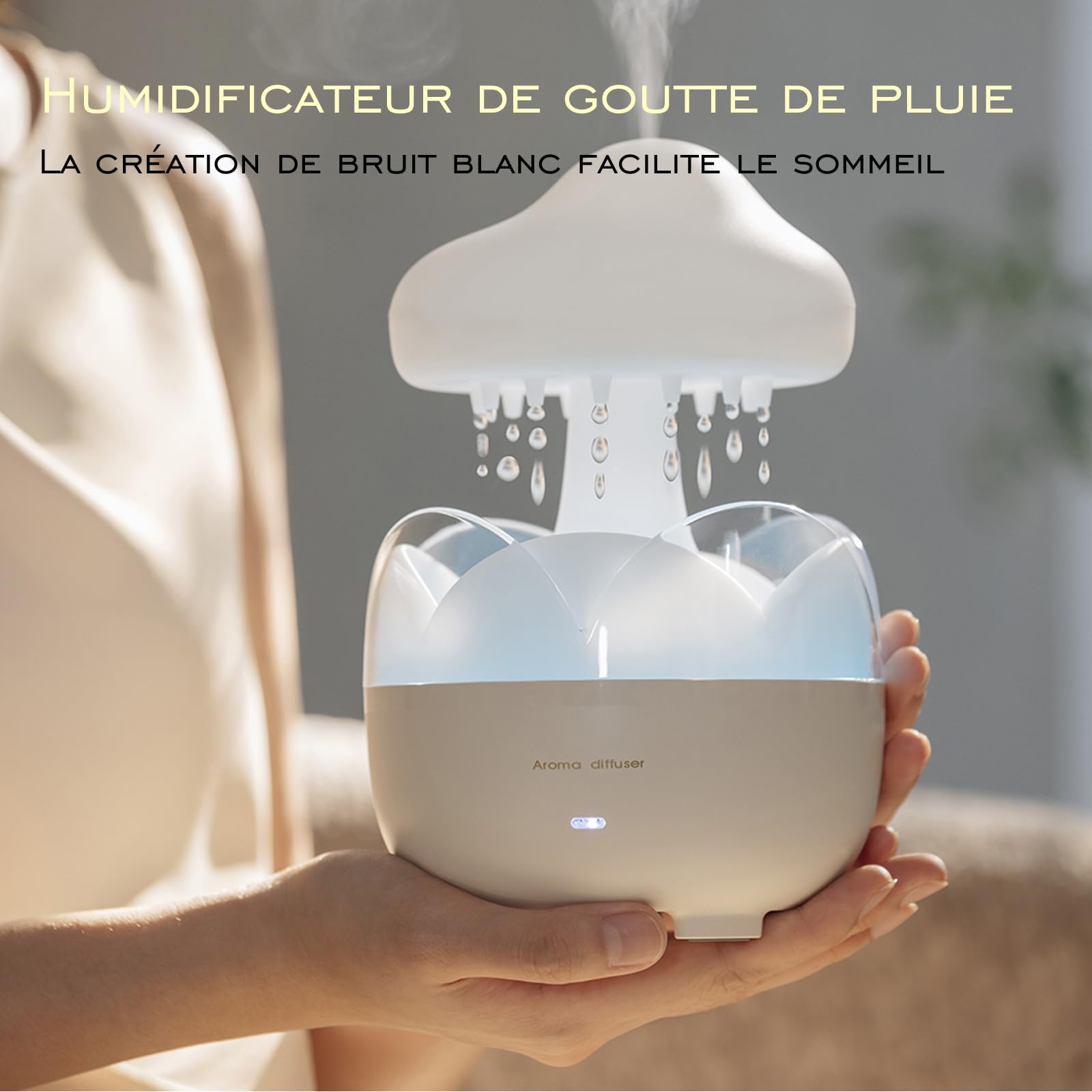 Raindrop humidificateur portable 230 ml, diffuseur d'huiles essentielles nuage veilleuse, arrêt automatique sans eau, bureau, chambre à coucher, salon