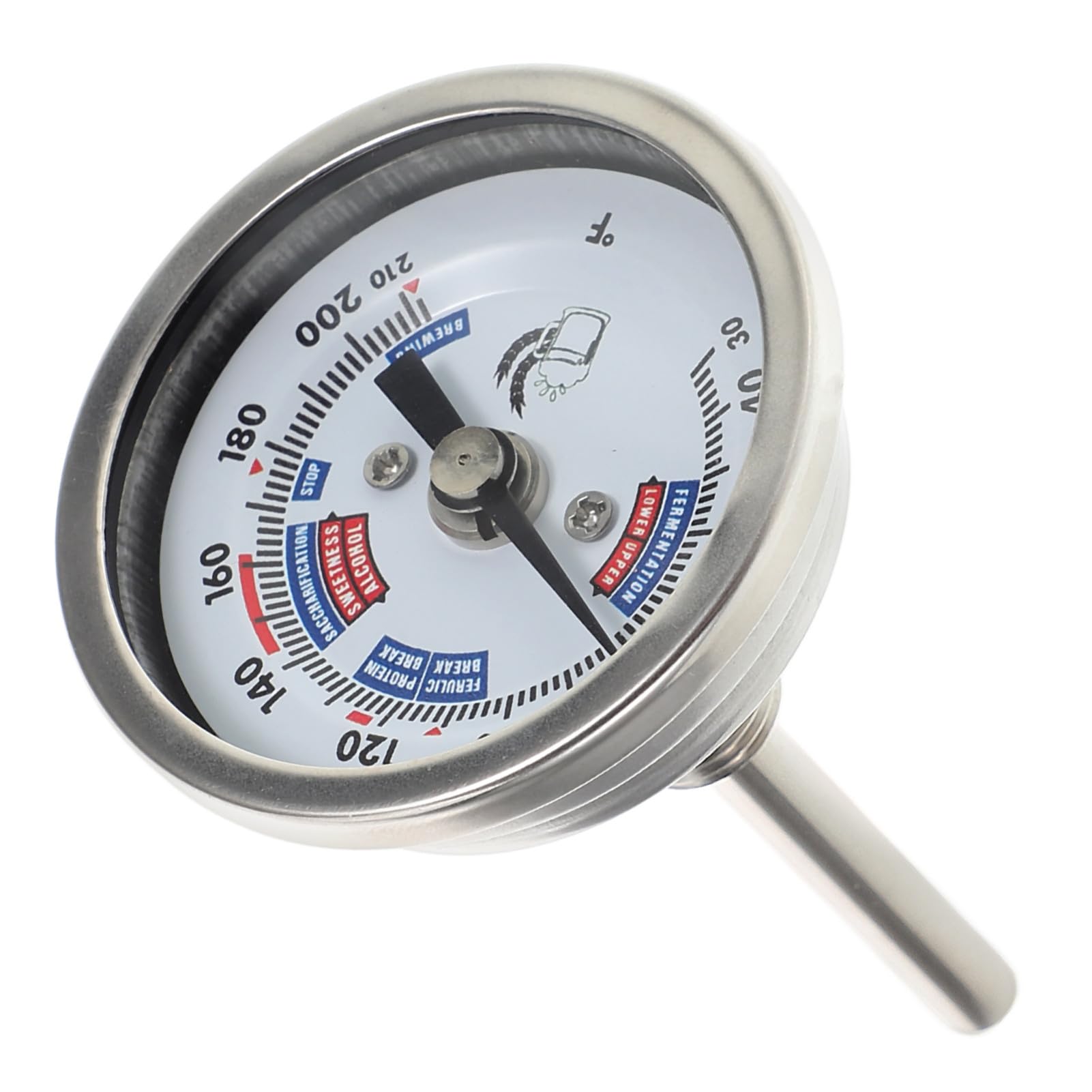 Termometro a Quadrante in Acciaio Inox per Vinificazione | Letture Precise, Uso Versatile, per Botte Vino e Attrezzatura Brassicola