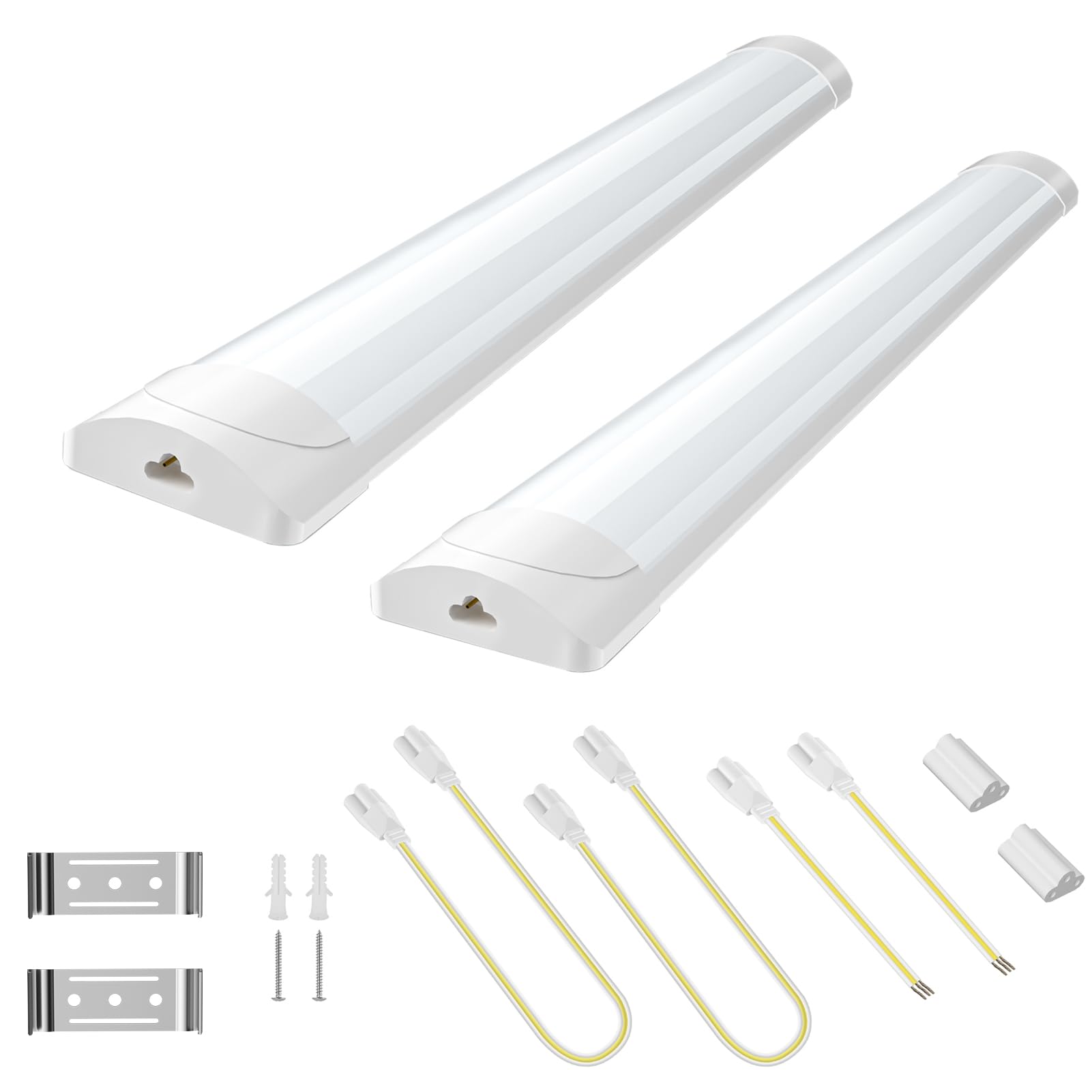 wowspeed 5FT LED Batten Light, 50W Linkable Tube Lights, IP54 Waterproof 5000LM 6500K Daylight Plug in Office Ceiling Light Strip, LED Fluorescent Lights for Garage, Kitchen, Workshop(60+90cm)