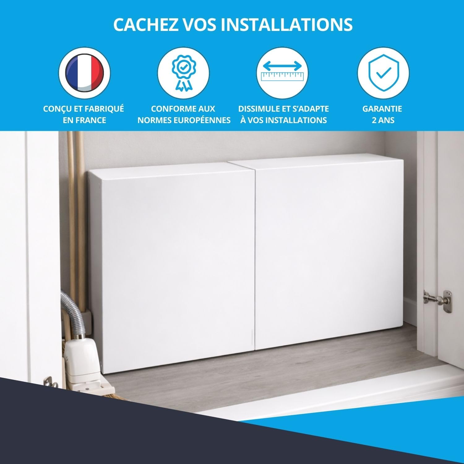 Cubierta de fontanería ajustable acero blanco 450 x 355 a 650 x 150 mm