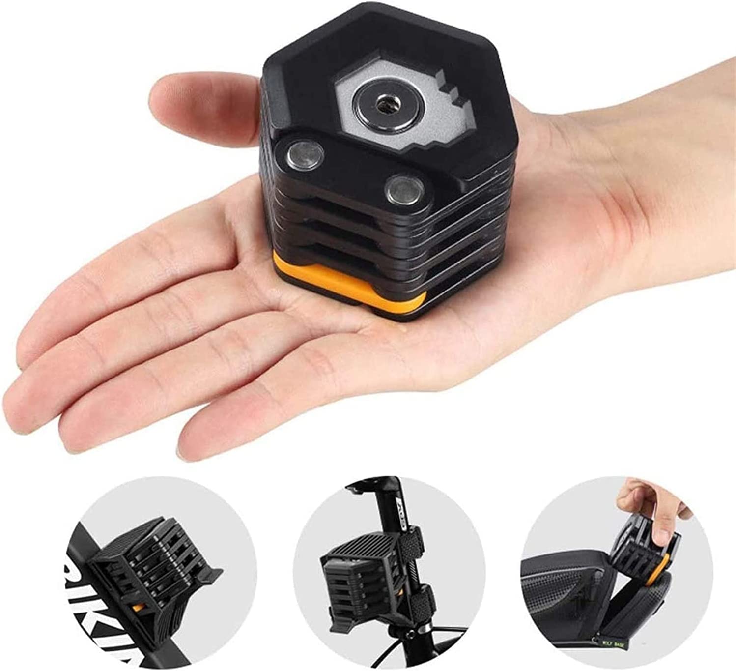 Lucchetto Pieghevole per Bici, Lucchetto antifurto Portatile Impermeabile per Mountain Bike, Motocicletta elettrica, Lucchetto a Catena, Lucchetto per Ciclismo (Nero 7,5 * 6,6 * 5,5 cm)
