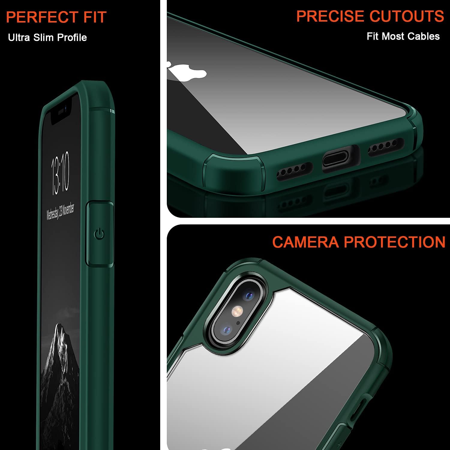 TENDLIN Compatible with iPhone Xs MAX Case Crystal Clear Hard Back Soft Bumper Protective Case (Green)