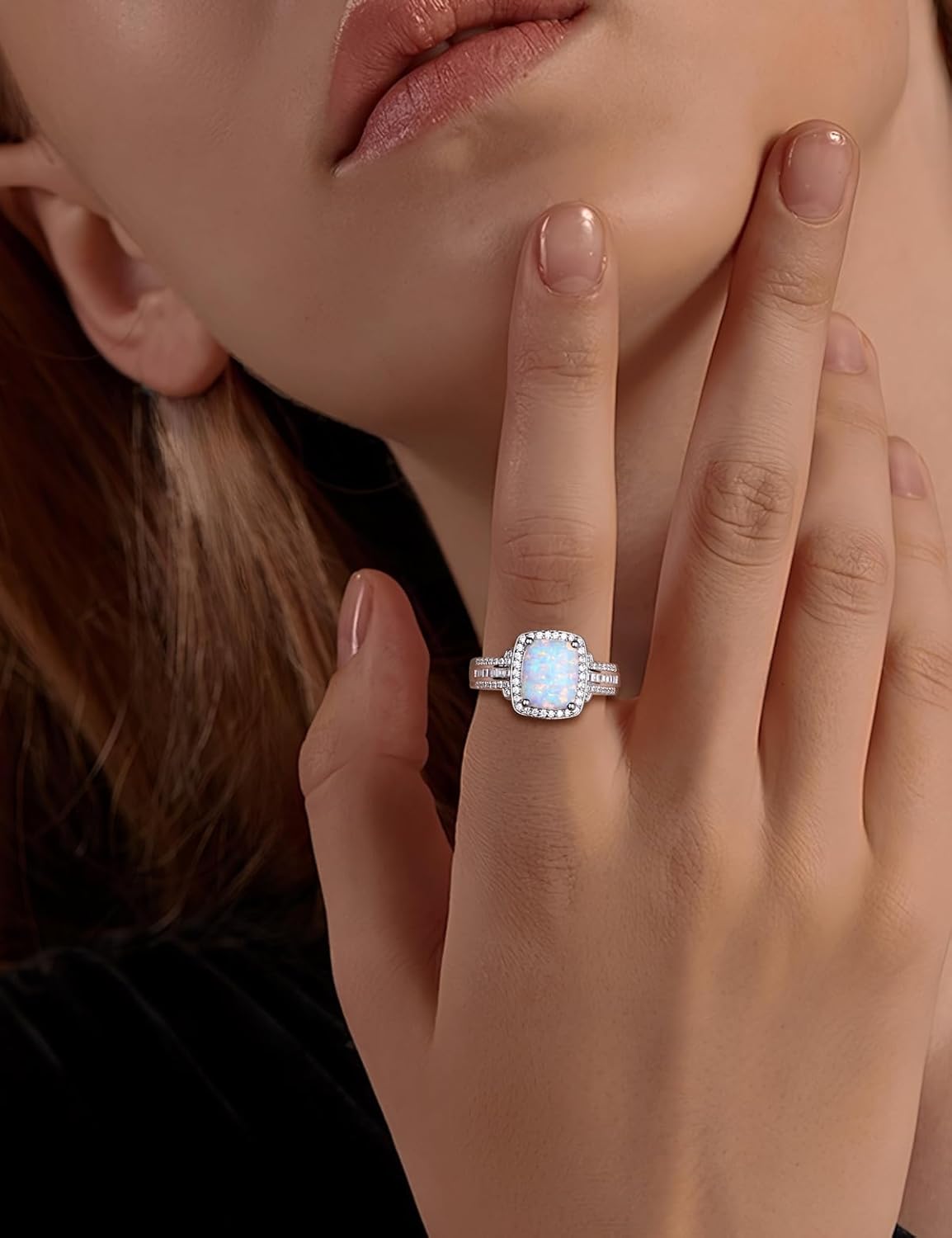 Womens Engagement Ring 925 Sterling Silver Oval Elongated Cushion Cut Sapphire/Ruby/Emerald/Opal Gemstone Anniversary Statement Cocktail Halo Ring Size 6 to 10 (with Gift Box) - Image 2