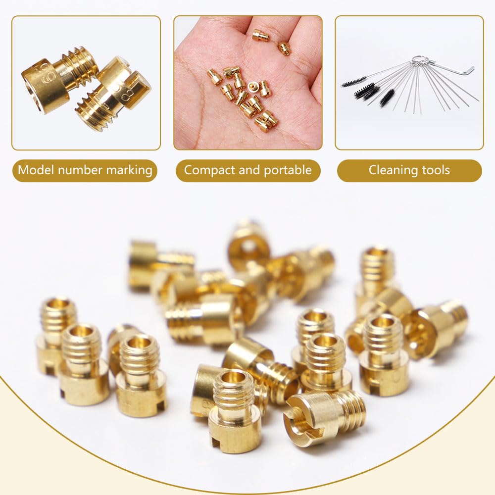 20 Piezas M4 Boquilla Principal de Carburador con 15 Agujas de Limpieza Boquillas Principales de 4 mm 50-72,75-98 M4 Kit de Surtidores de Carburador para GY6 50cc 139QMB Scooter Carb PZ19